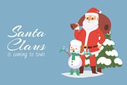 Santa Claus and snowman with birds