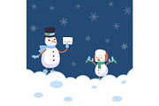 Winter landscape with snowmans with