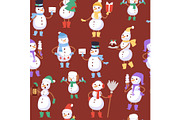 Christmas snowmen seamless vector