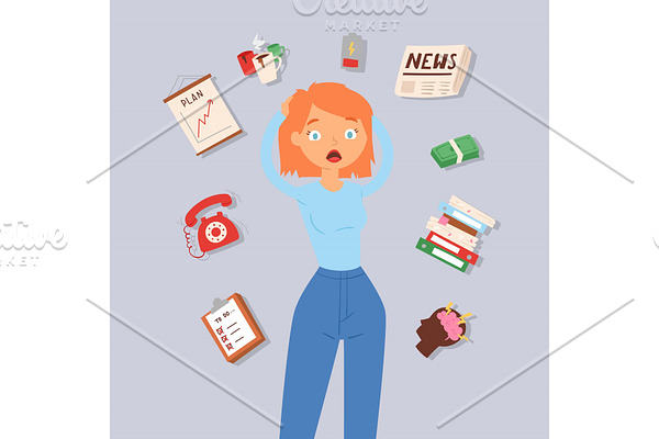 Woman in stress and panic vector