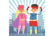 Superhero kids in costumes vector