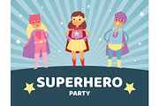 Superhero kids in costumes party