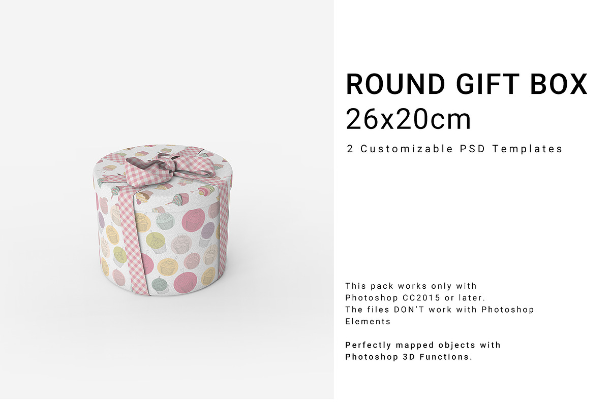 Round Gift Box 26x20cm in Product Mockups - product preview 8