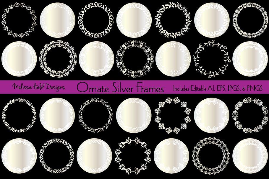 Ornate Silver Circle Frames