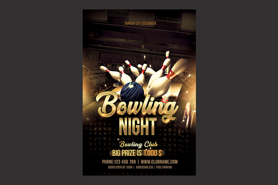 Bowling Night Flyer in Invitation Templates - product preview 8