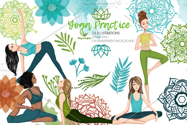 Yoga practice :24 illustration set