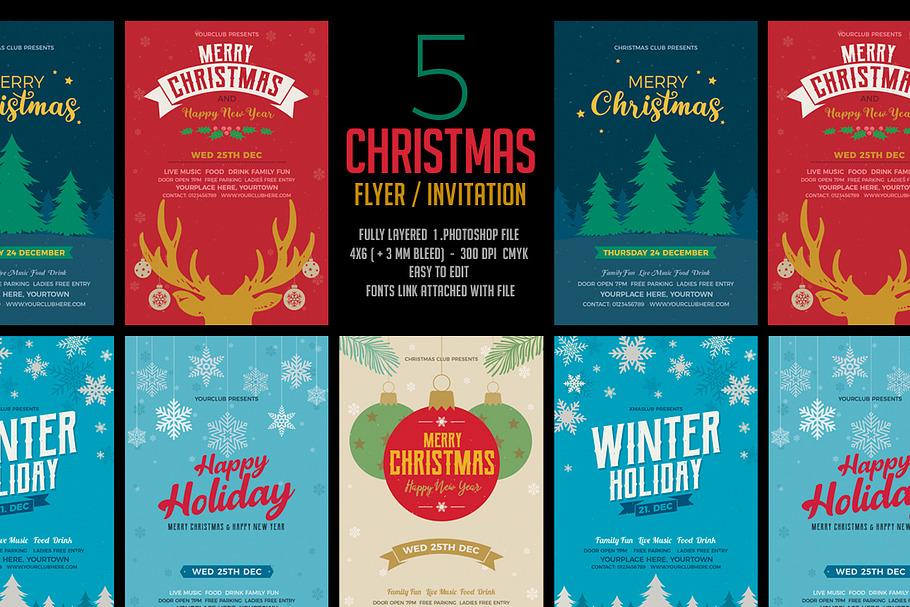 Christmas Flyer / Invitation Set in Invitation Templates - product preview 8