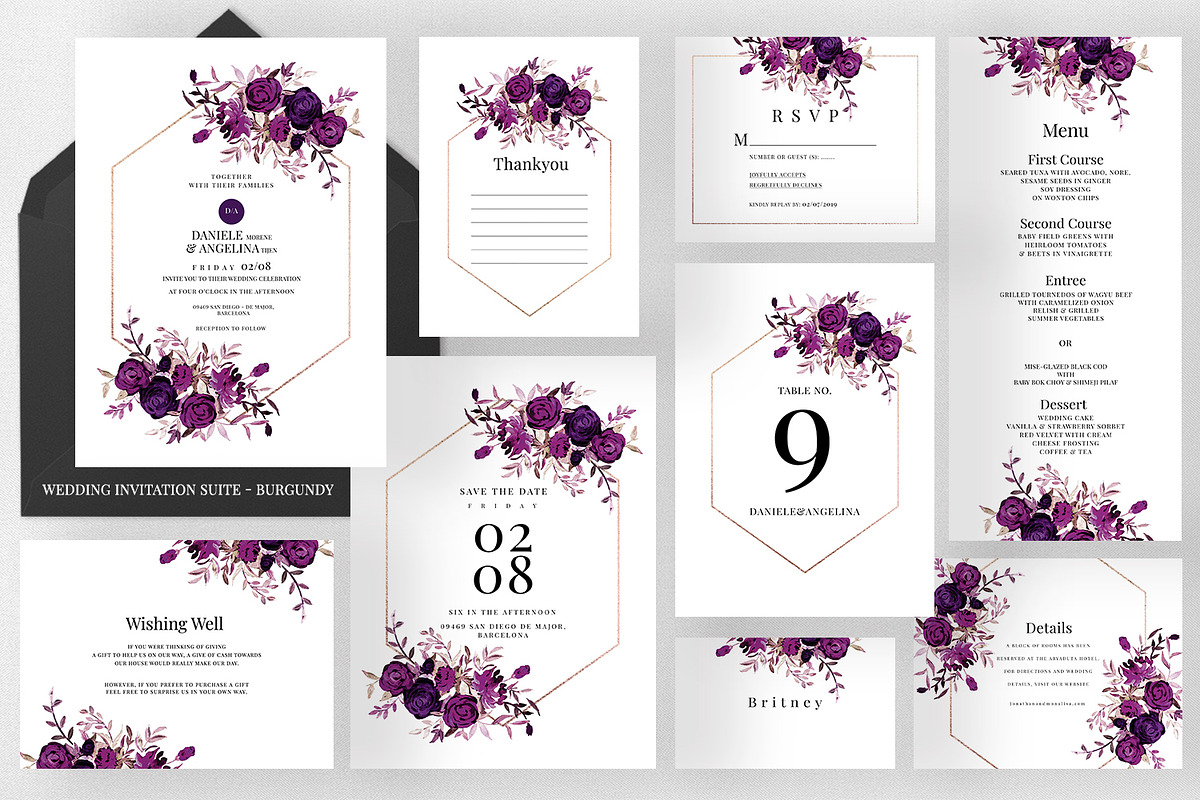 Wedding Invitation Suite - Burgundy in Wedding Templates - product preview 8