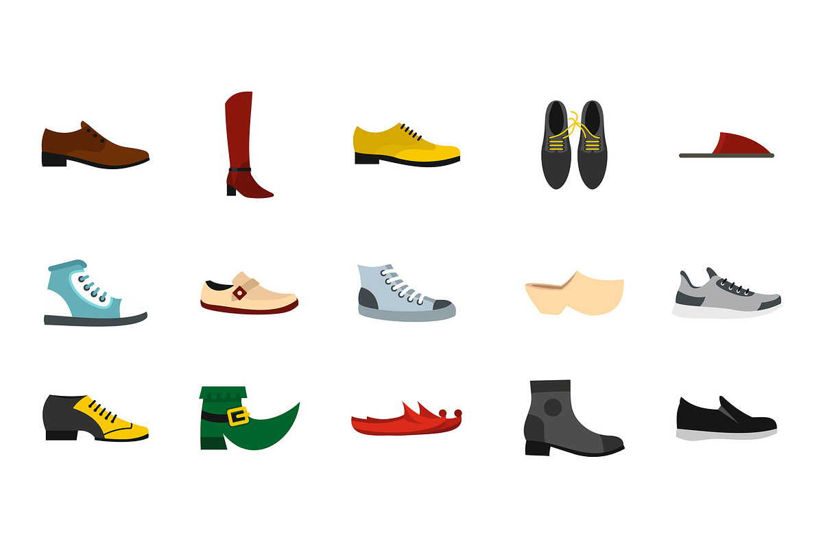 Shoes icon set, flat style in Illustrations - product preview 8