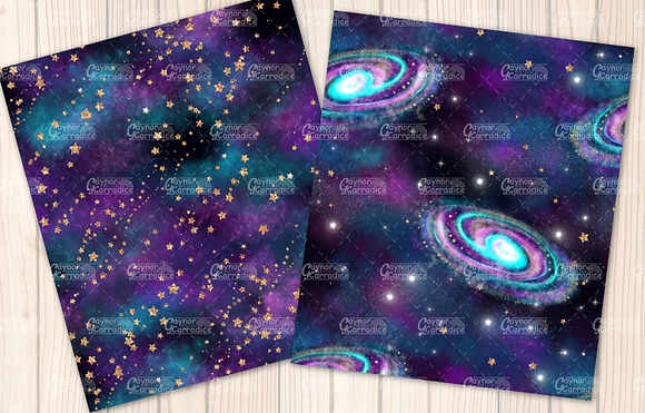 Watercolor galaxy seamless patterns in Patterns - product preview 2