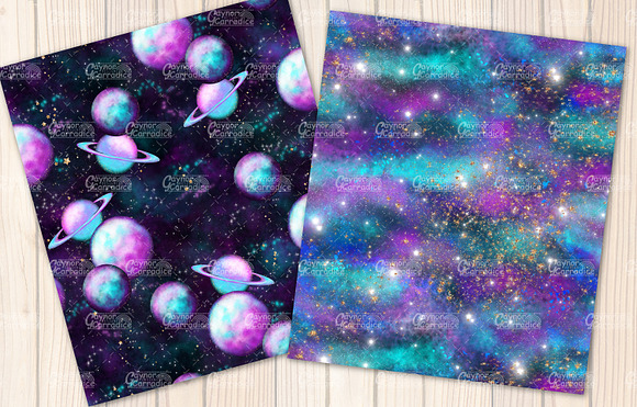Watercolor galaxy seamless patterns in Patterns - product preview 5