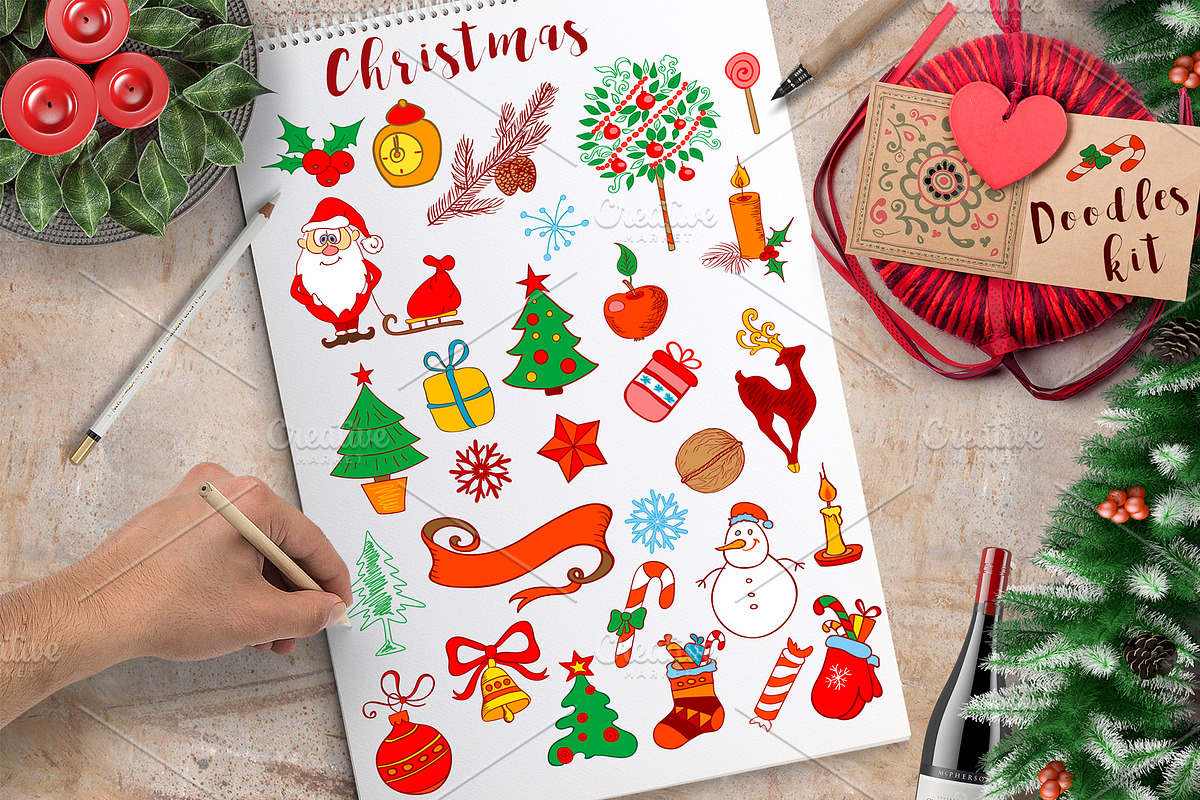 Christmas Doodle Design Elements in Illustrations - product preview 8