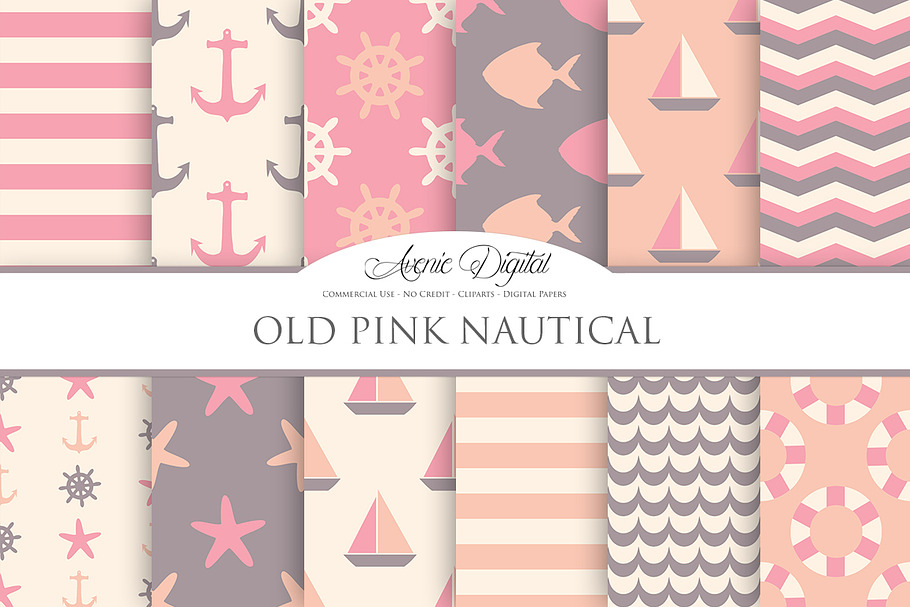 Old Pink Nautical Digital Paper