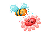 Cute bee and flower in love