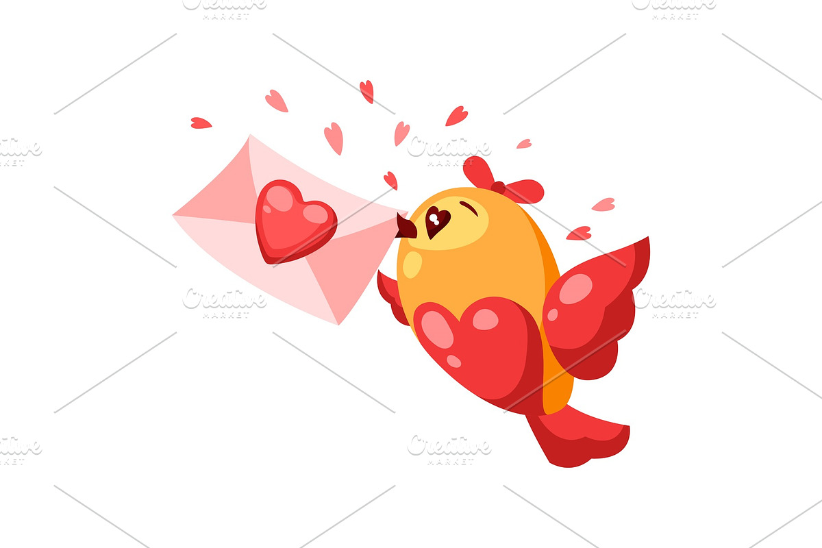 Cute bird in love with letter in Illustrations - product preview 8