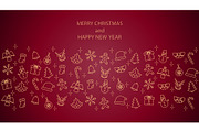 Christmas banner line icons on red