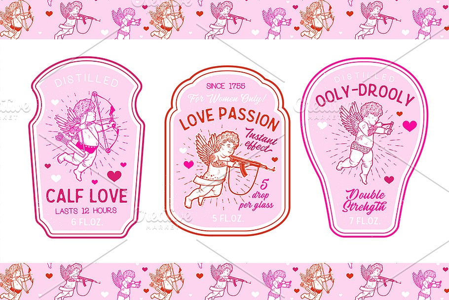 Love Bottle Labels with Cupids