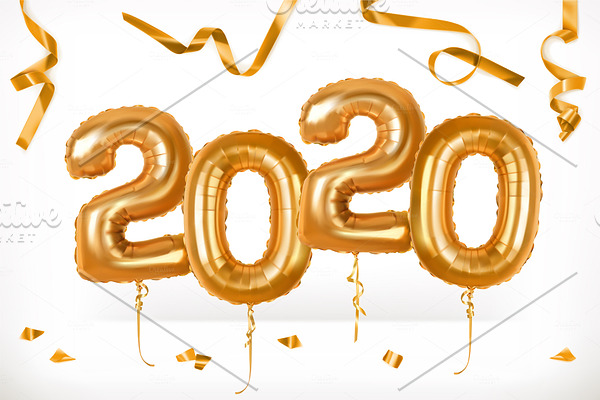 Golden balloons 2020 Happy New Year
