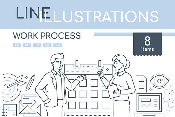 Work Process Line Illustrations