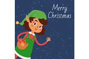 Christmas elf girl vector cartoon