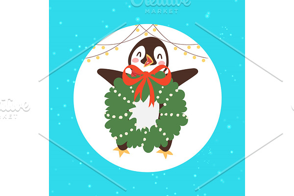 Merry Christmas penguin bird with