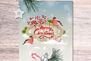 Christmas Card with Bullfinch Bird