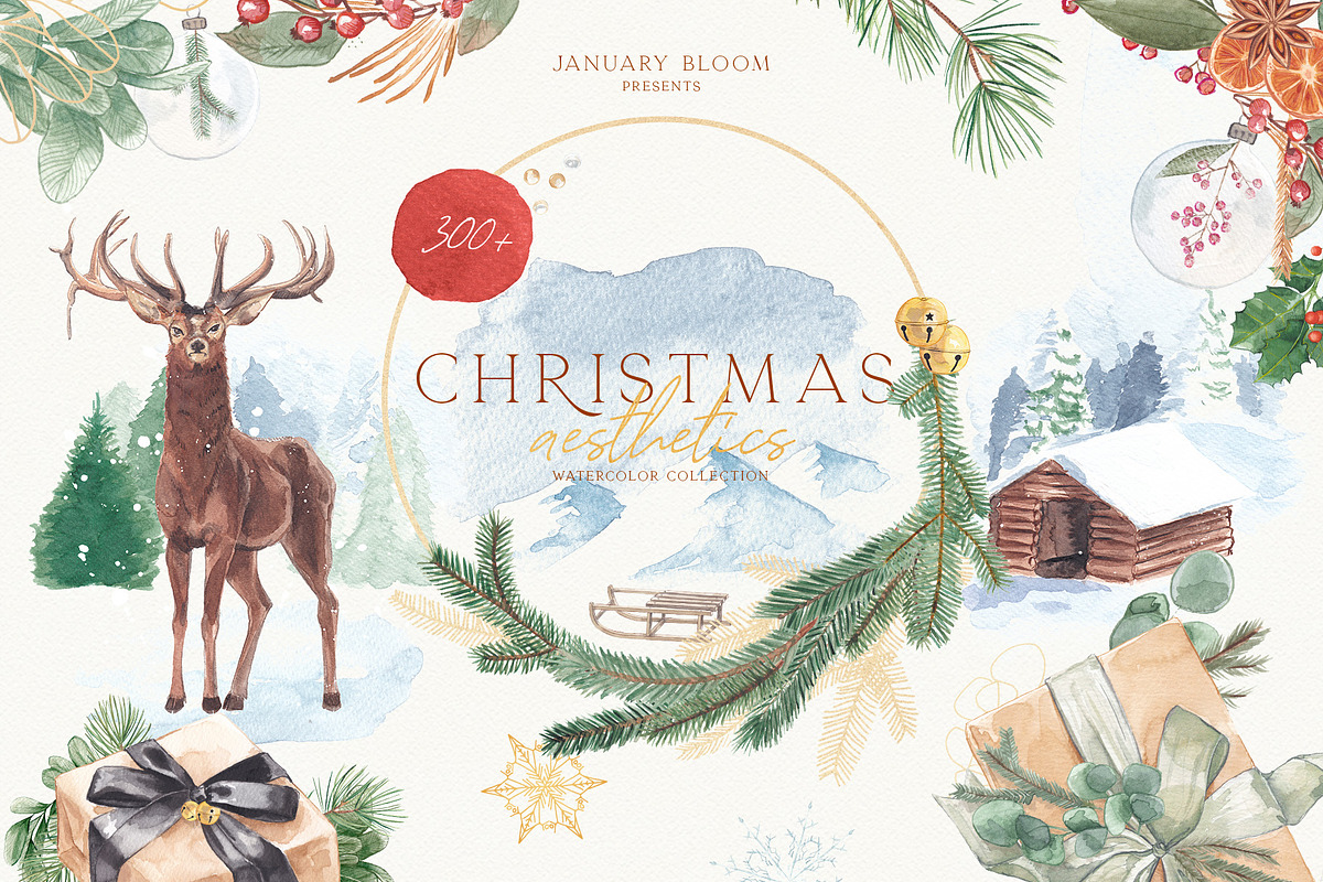 Christmas Watercolor Festive Clipart in Illustrations - product preview 8