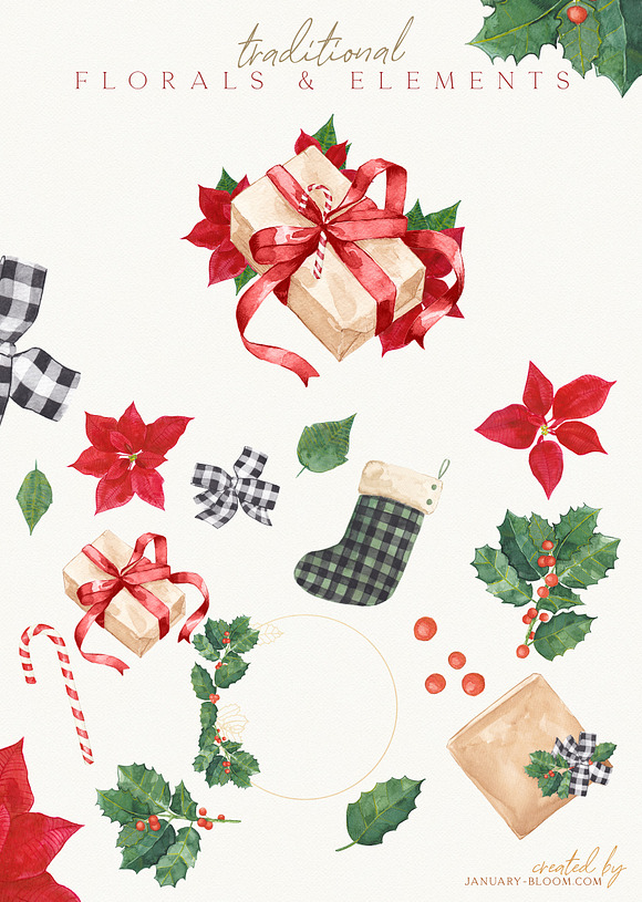 Christmas Watercolor Festive Clipart in Illustrations - product preview 2