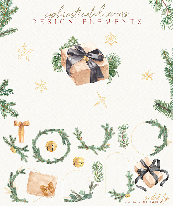 Christmas Watercolor Festive Clipart in Illustrations - product preview 4