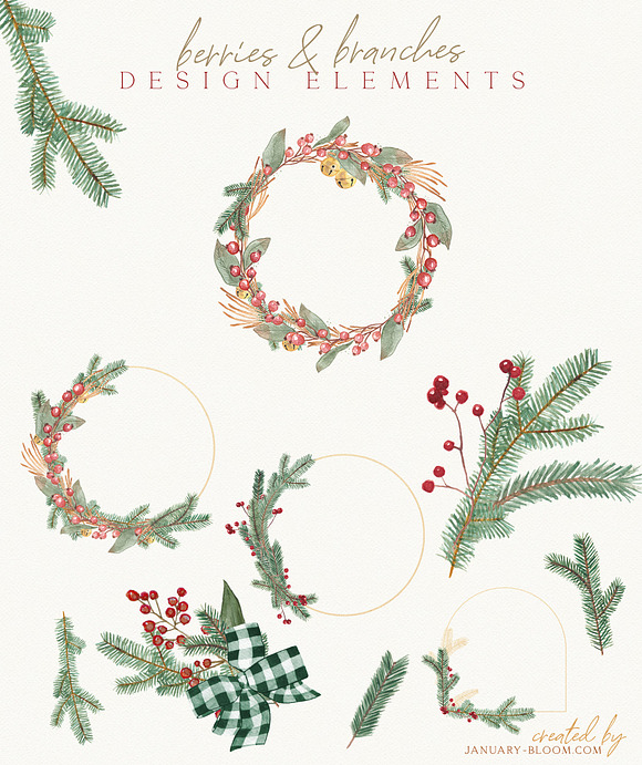 Christmas Watercolor Festive Clipart in Illustrations - product preview 6