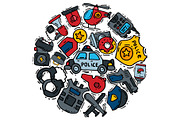 Police symbol justice icons round