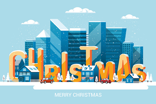 Merry Christmas Flat design Cards