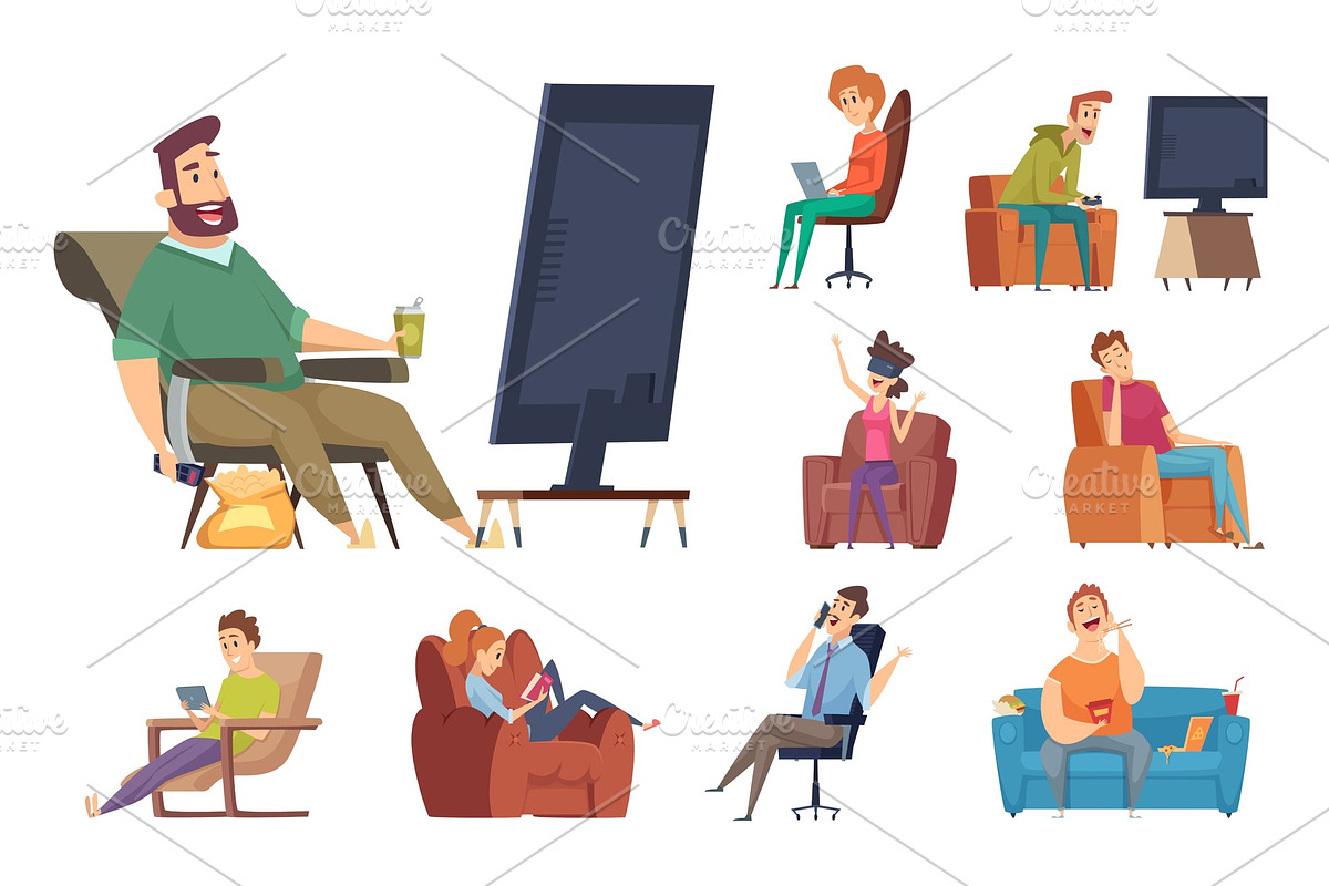 Sedentary characters. Lazy lifestyle in Graphics - product preview 8