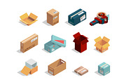 Boxes isometric. Cardboard packages
