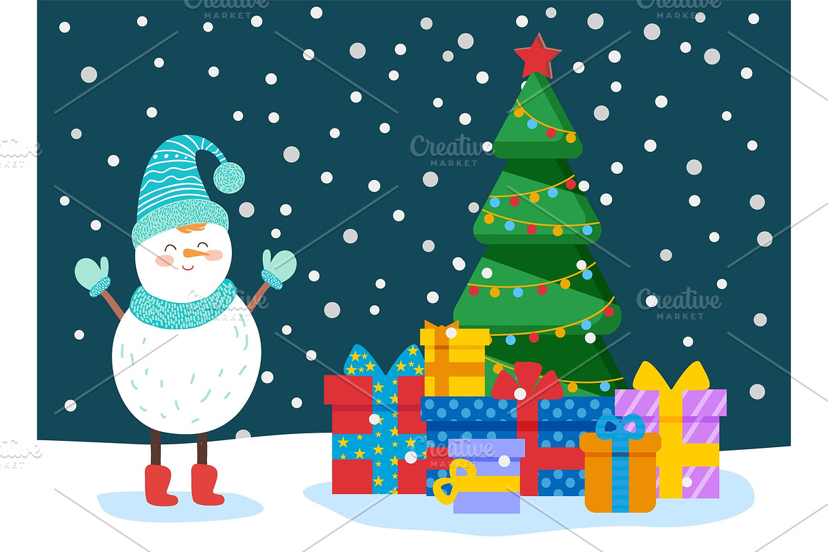 Winter Card with Snowman, Tree and in Objects - product preview 8