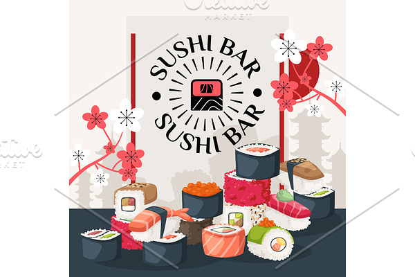 Sushi bar poster, vector
