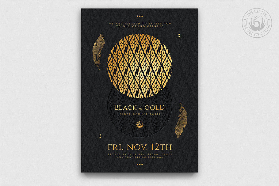 Black and Gold Flyer Template V13 in Invitation Templates - product preview 8