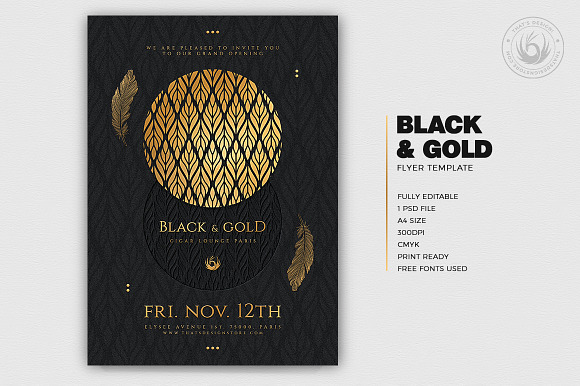 Black and Gold Flyer Template V13 in Invitation Templates - product preview 1