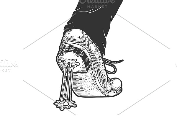 Chewing gum stuck to shoe sketch