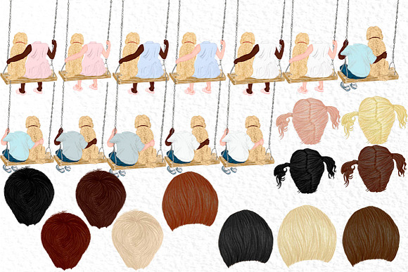 Watercolor kids on swing in Illustrations - product preview 2