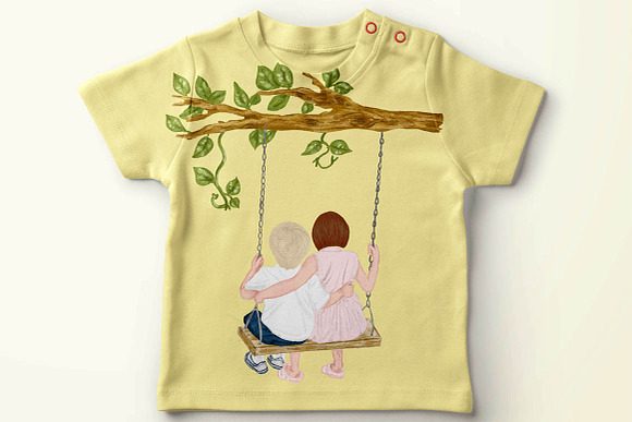 Watercolor kids on swing in Illustrations - product preview 4