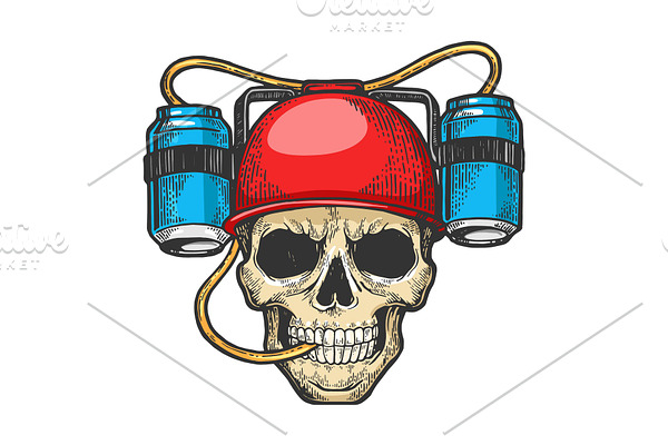 Human skull beer soda helmet sketch
