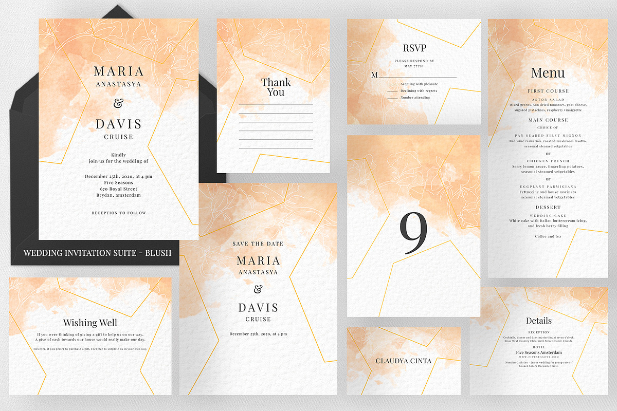Peach Watercolor Invitation Suite in Wedding Templates - product preview 8