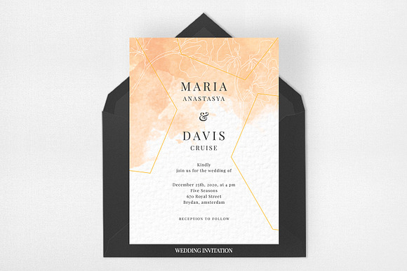 Peach Watercolor Invitation Suite in Wedding Templates - product preview 1