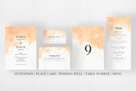 Peach Watercolor Invitation Suite in Wedding Templates - product preview 4