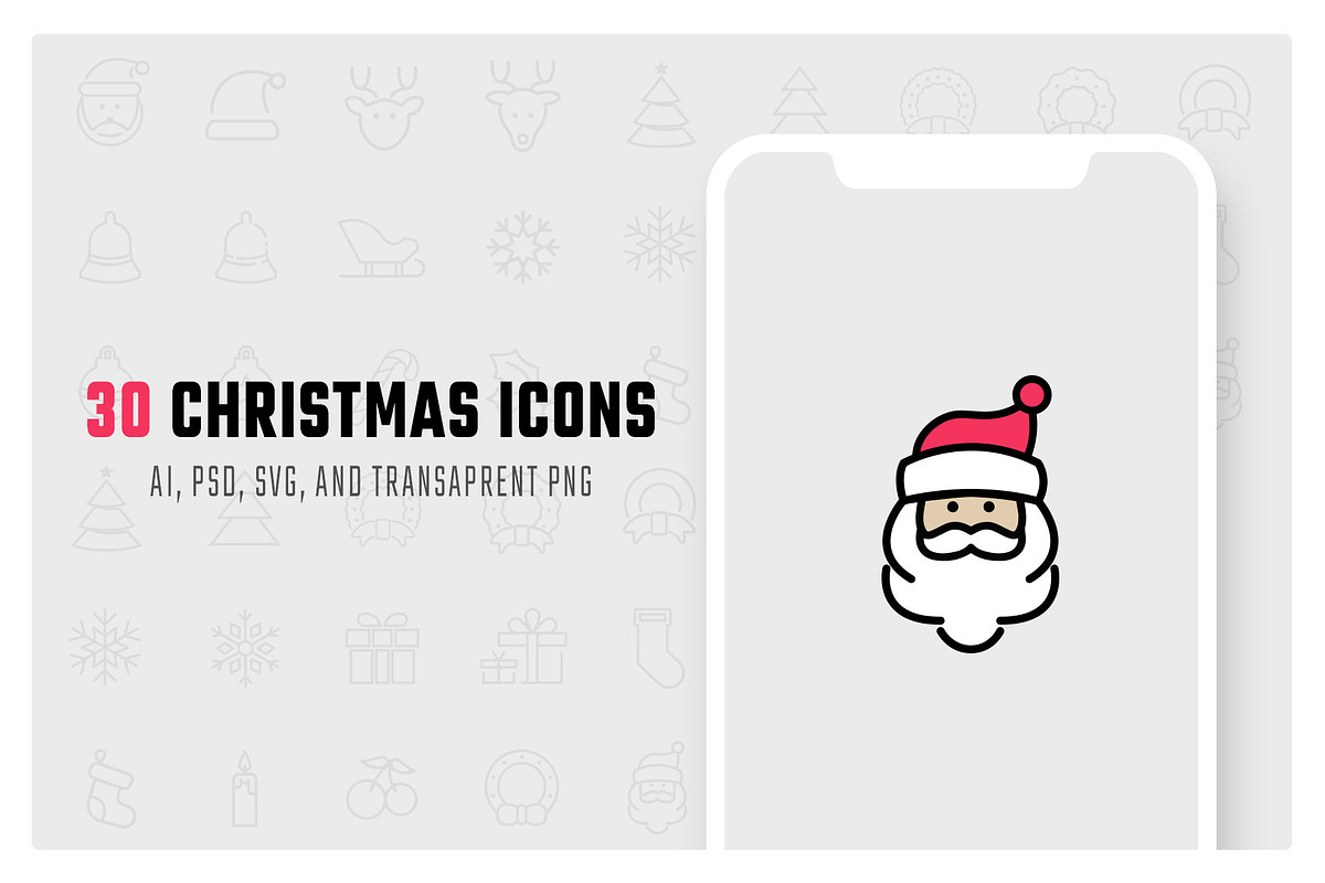 30 Christmas Icons in Christmas Icons - product preview 8