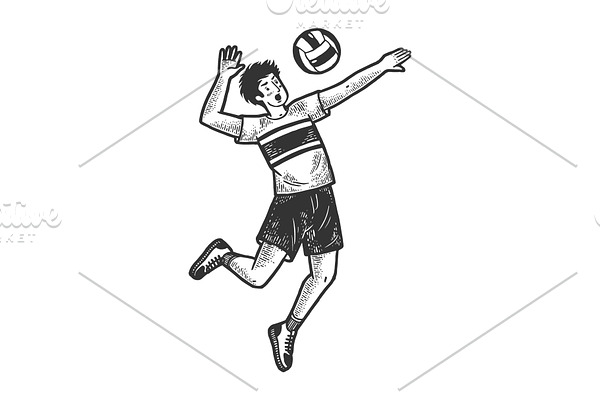 Volleyball player with ball sketch
