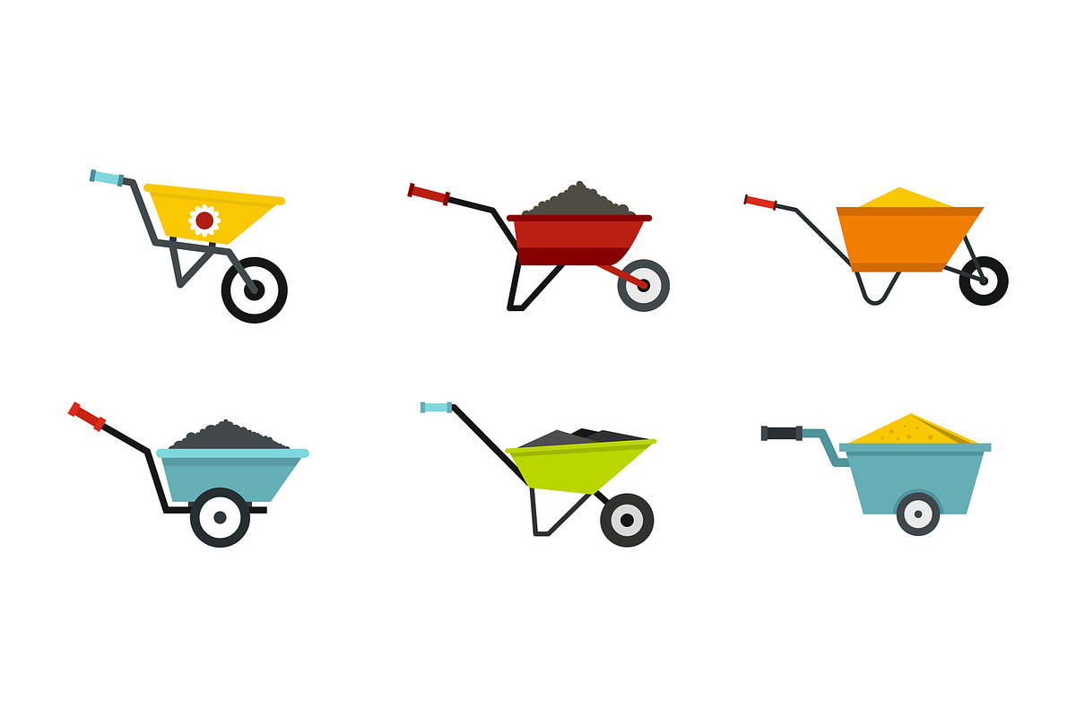 One wheel barrow icon set in Illustrations - product preview 8