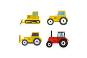 Tractor icon set, flat style
