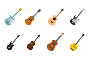 Guitar icon set, flat style